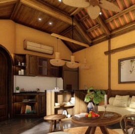 Interior de villa privada con estilo vietnamita en Ninh Binh, Vietnam